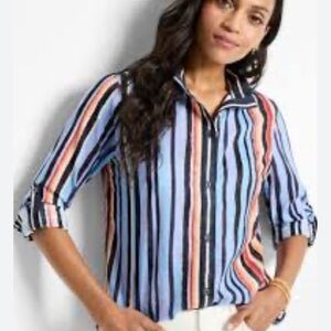 Nic+Zoe Painted Penisula Cotton Button Up striped shirt